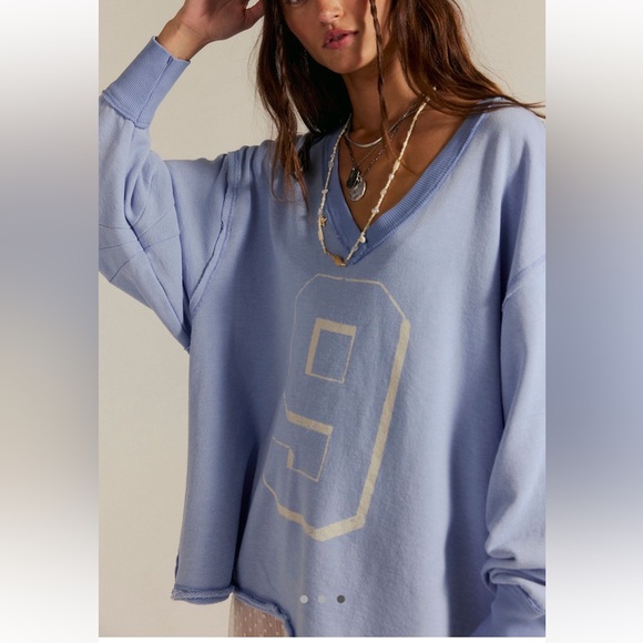 WE THE FREE VENICE V-NECK GRAPHIC SWEATSHIRT TOP SIZES XS S M L MSRP $98.00 NWT